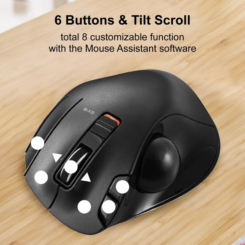 ELECOM EX-G Trackball Mouse, 2.4GHz USB Wireless, Ergonomic Design, Thumb Control, Smooth Roller Ball, Optical Tracking, 6 Programmable Buttons, Tilt Scroll, Computer Mice for Laptop PC, Windows & Mac - Image 4